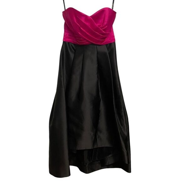 Shoshanna Midnight Strapless High Low Black Pink Wedding Prom Dress Size 2 NWT - Picture 2 of 7